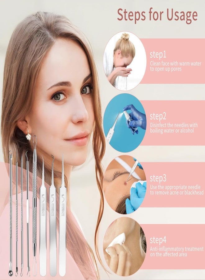 Quadafy Blackhead Remover Tools, 8 Pack Pimple Popper Tool Kit, 4 Pack Tweezers Set, Quickly and Easily Removes Acne and Blackheads, Precision Eyebrow Tweezers for Facial Hair - Image 4